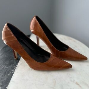 NEW MODA Bobbi Eel Stiletto Shoes, Tan Brown